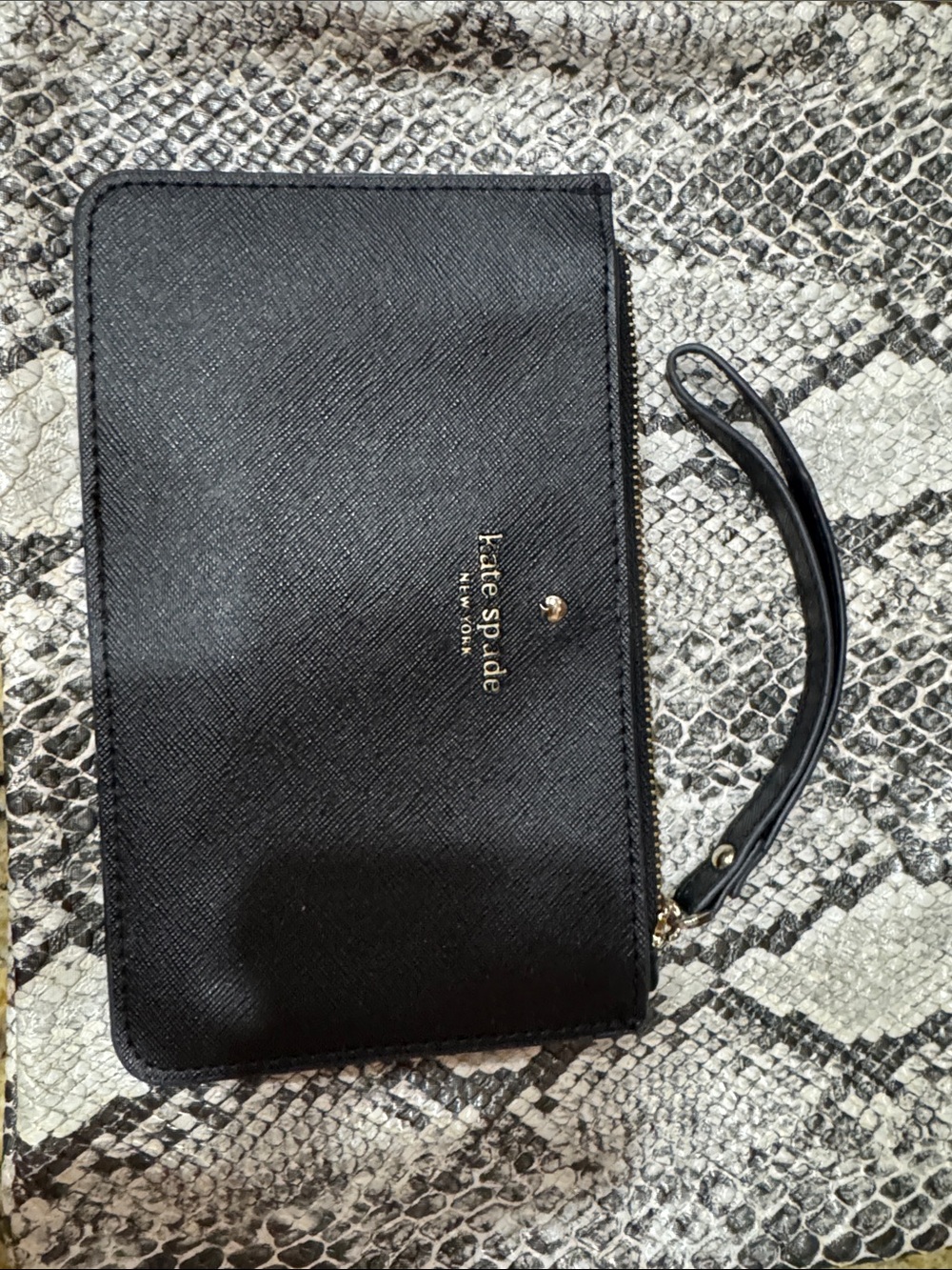 kate spade Black Saffiano Wristlet with Gold Logo